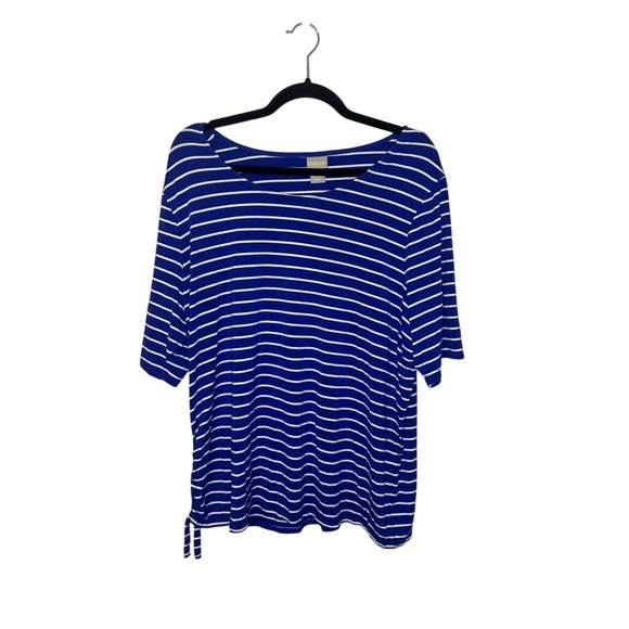 Chicos 4 Blue White Stripe Knit Tunic Drawstring Side Top & Skirt Casual Womens - Picture 6 of 10